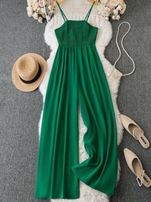 SHEIN LUNE Jumpsuits Plus Size Dải chun màu trơn Giải trí - màu xanh lá - Xem 1