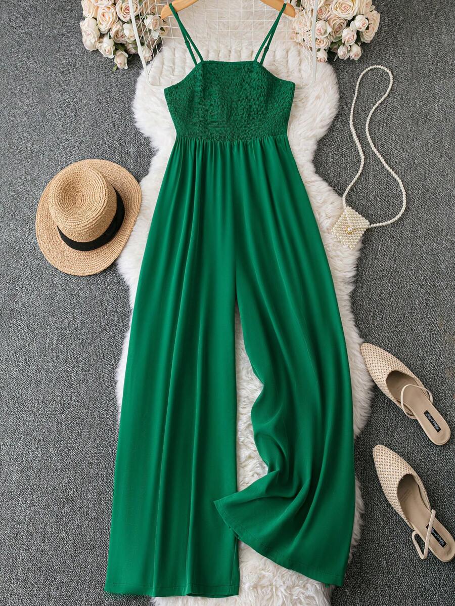 SHEIN LUNE Jumpsuits Plus Size Dải chun màu trơn Giải trí - màu xanh lá - Xem 1