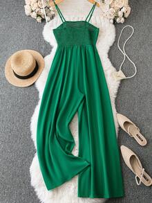 SHEIN LUNE Jumpsuits Plus Size Dải chun màu trơn Giải trí - màu xanh lá - Xem 2