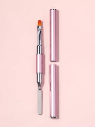 1pc Light Pink Dual-Purpose Phototherapy Gel Pick-Up Pen Stainless Steel Nail Art Brush