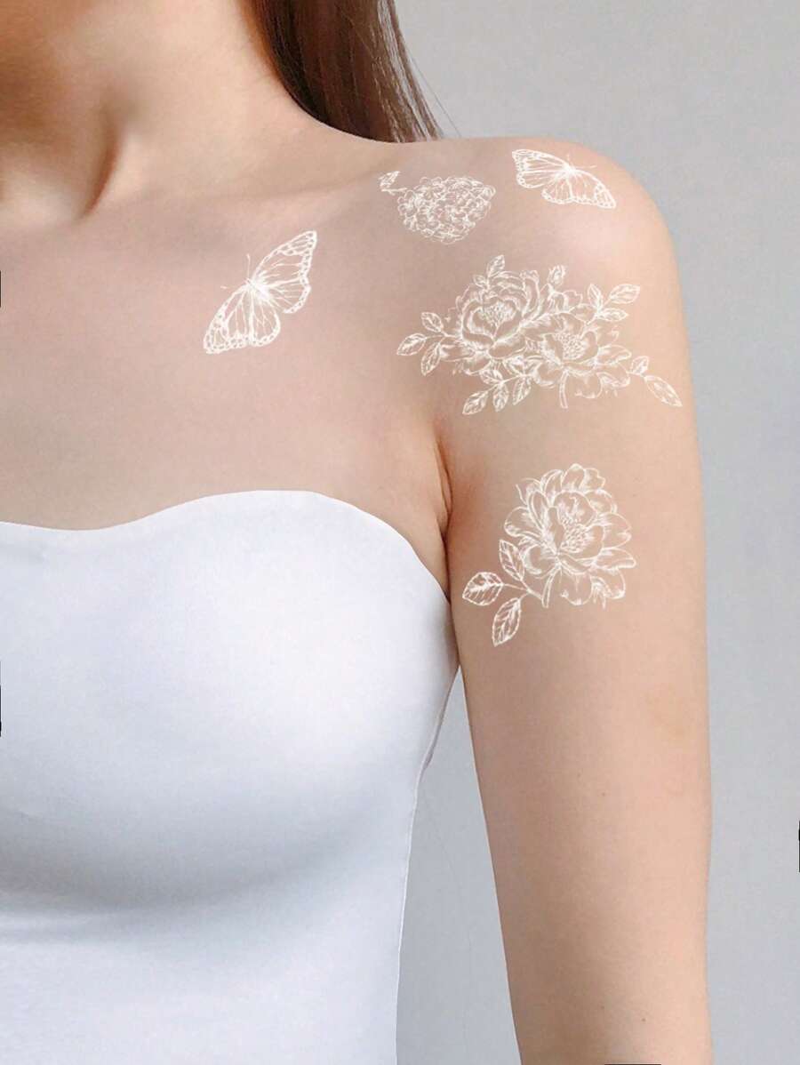 1 hoja Pegatina tatuaje con patrón floral - Blanco - Ver 1