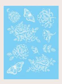 1 hoja Pegatina tatuaje con patrón floral - Blanco - Ver 2