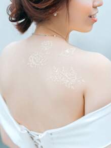 1 hoja Pegatina tatuaje con patrón floral - Blanco - Ver 3