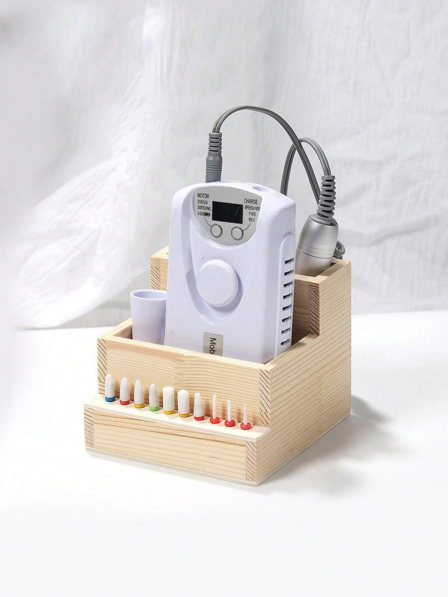 1 Máy Khoan Móng Tay Bằng Gỗ & Hộp Bảo Quản Mũi Khoan, Hộp Đựng Dụng Cụ Làm Móng Tay Bền Đẹp, Thiết Bị Làm Móng, Mũi Mài Và Phụ Kiện Khoan - Màu vàng - Xem 1