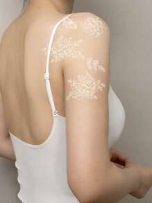 1 hoja Pegatina tatuaje con patrón floral - Blanco - Ver 4