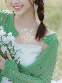 1 hoja Pegatina tatuaje con patrón floral - Blanco - Ver 5