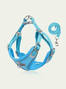 1pc Two Tone Patch Decor Pet Harness & 1pc Leash Set For Dog For Outdoor - Blue - View 3