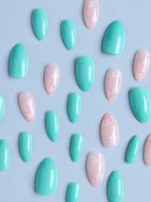 使用 24入組雛菊長杏仁花印花全覆蓋假指甲夏季按壓美甲套件升級您造型 - 彩色 - 查看 3