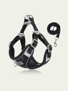 1pc Two Tone Patch Decor Pet Harness & 1pc Leash Set For Dog For Outdoor - Black - View 3