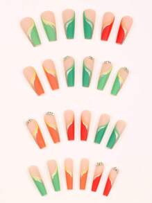 Upgrade je look met 24pcs Franse Groovy Swirl lange doodskist gestreepte volledige dekking druk op nep nagel kit druk op nagels nagelbenodigdheden