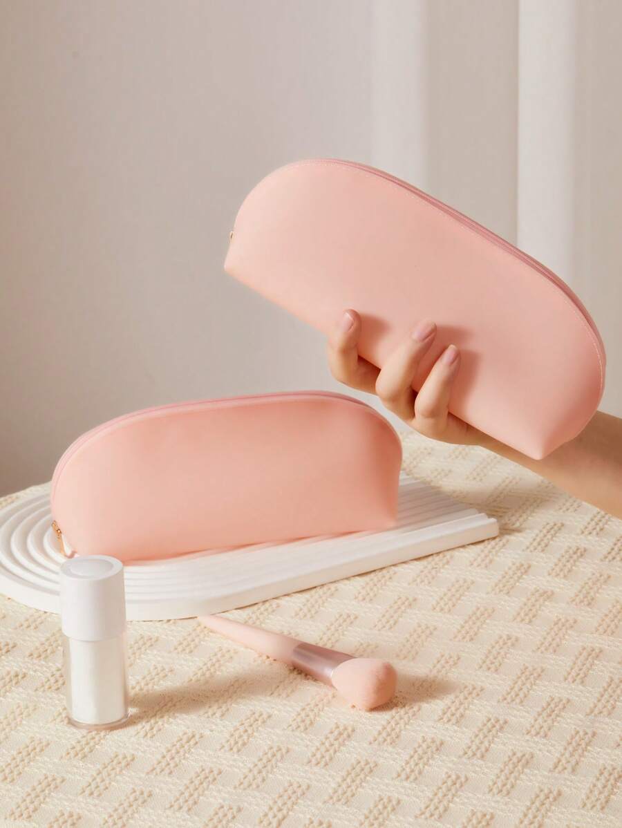 可愛粉色防水聚氯乙烯沙灘旅行便攜收納袋化妝包化妝包筆袋 - 粉色 - 查看 1