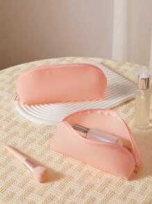 可愛粉色防水聚氯乙烯沙灘旅行便攜收納袋化妝包化妝包筆袋 - 粉色 - 查看 6