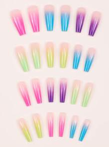 Bộ 24 móng giả phủ toàn bộ bề mặt, hiệu ứng chuyển màu cầu vồng neon - Nâng cấp diện mạo của bạn! Dụng cụ làm móng nghệ thuật - Nhiều màu - Xem 3