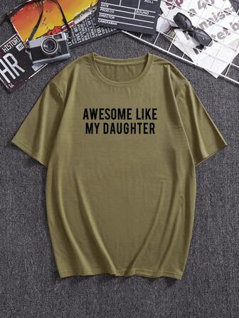 男士棉標語圖案T恤