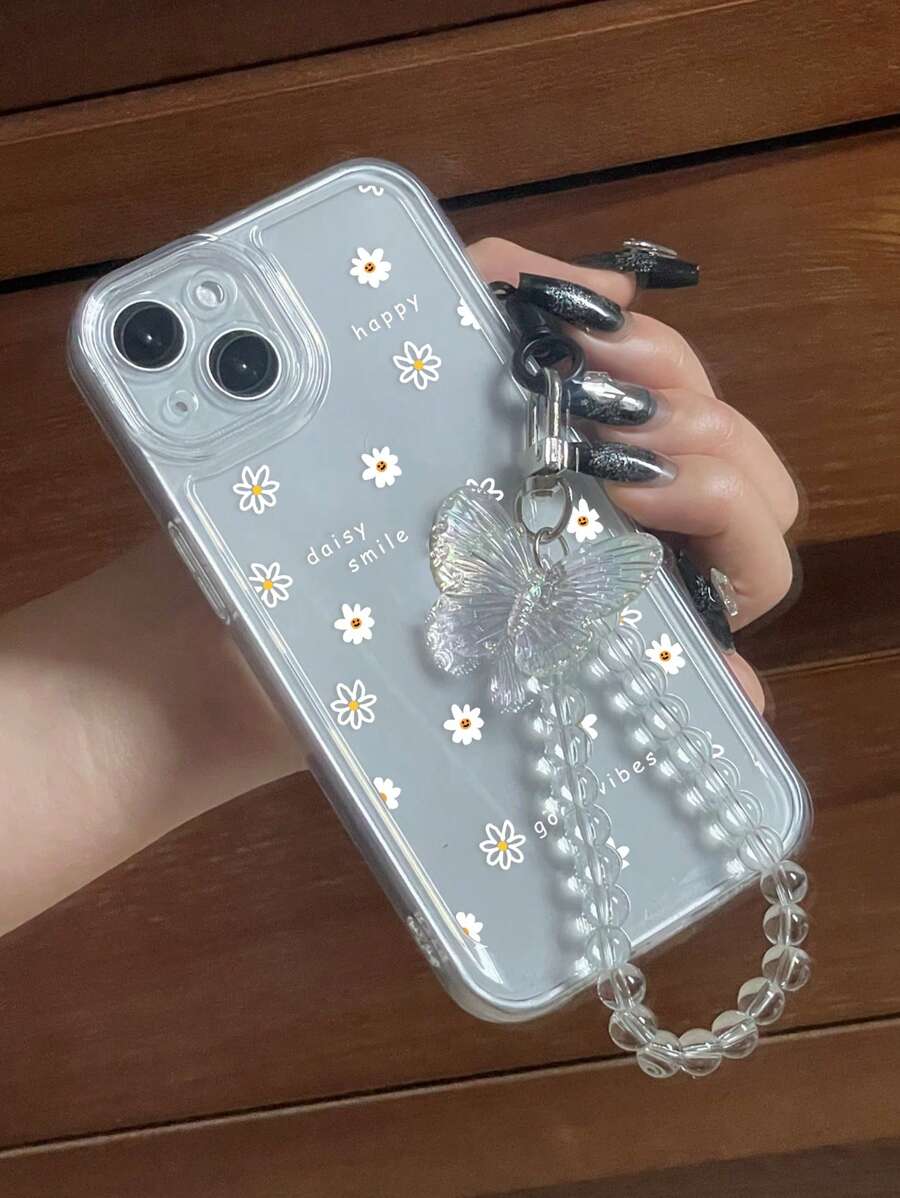 1 Vỏ điện thoại trong suốt in hoa có dây buộc trang trí hình con bướm - Trong sáng - Xem 1