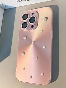 Capa protetora para celular com cordão de pérolas em formato de coração, feita à mão, com película de lente de vidro de alta definição e design moderno para iPhone 11/12/13/14/15/16 PROMAX, capa protetora com cordão de pérolas em formato de coração e laço rosa - Rosa - Ver 2