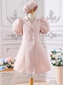 SHEIN Cô gái Tween Ống tay áo Đôi ngực Đầm - Màu Hồng baby - Xem 1