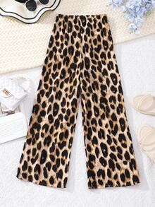 Girls Leopard Print Wide Leg Trousers - Multicolor - View 2