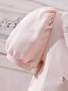 SHEIN Cô gái Tween Ống tay áo Đôi ngực Đầm - Màu Hồng baby - Xem 4