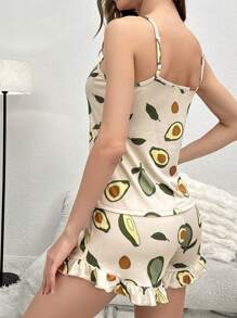 Conjunto de pijama con estampado de fruta bajo con fruncido - Albaricoque - Ver 2