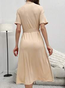 Bata con cinturón con estampado de letra - Albaricoque - Ver 2