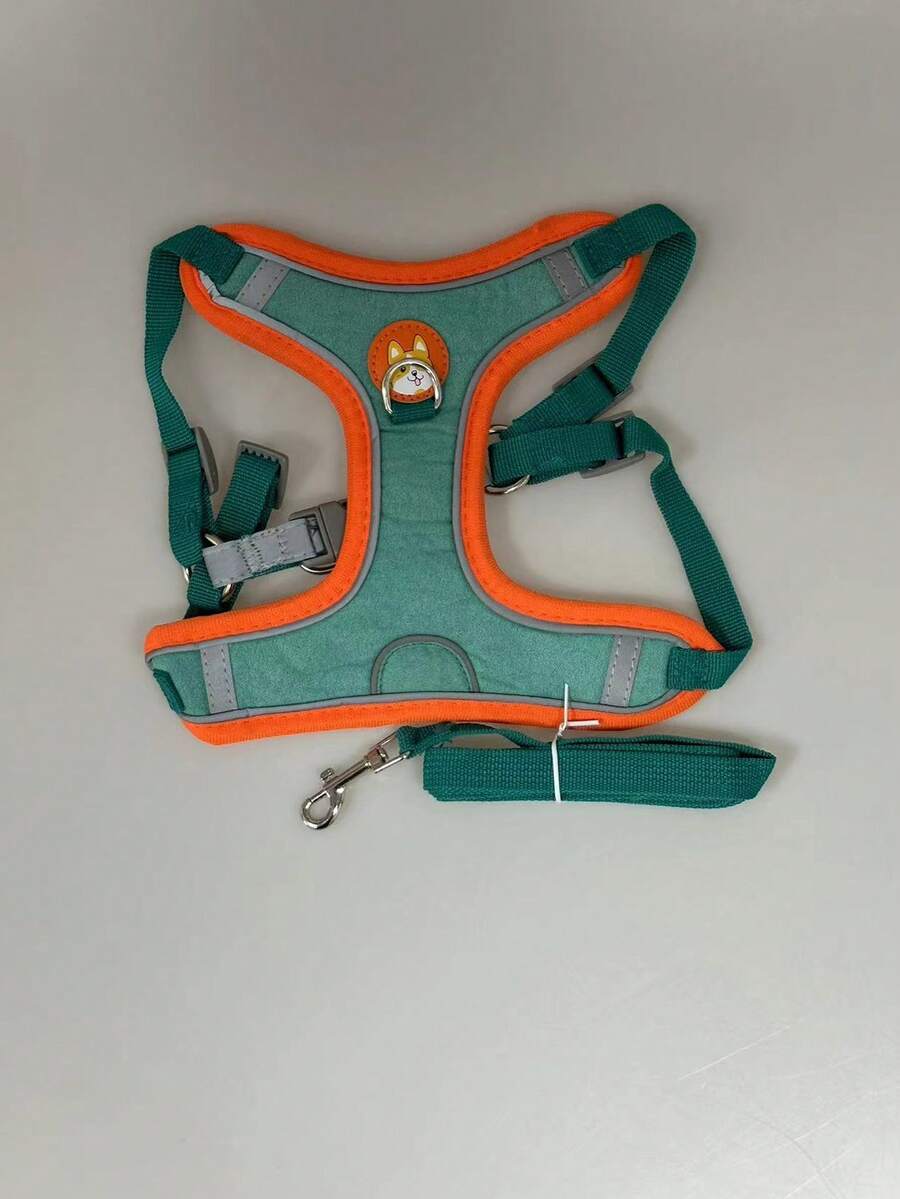 1 pieza Arnés para mascotas con estampado de perro con diseño de parche para perro para exterior - Azul - Ver 1