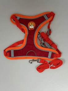 1 pieza Arnés para mascotas con estampado de perro con diseño de parche para perro para exterior - Rojo - Ver 1