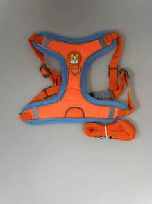 1 pieza Arnés para mascotas con estampado de perro con diseño de parche para perro para exterior - Naranja - Ver 1