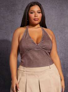 SHEIN SXY 大碼露背掛脖上衣 - 淡紫色 - 查看 5