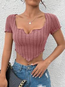 SHEIN PETITE 缺口領手帕下擺短款T恤 - 藕粉色 - 查看 6