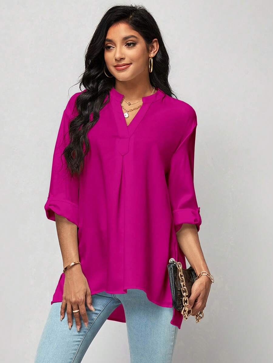 SHEIN LUNE Casual Eenkleurig Blouse Hoog Laag