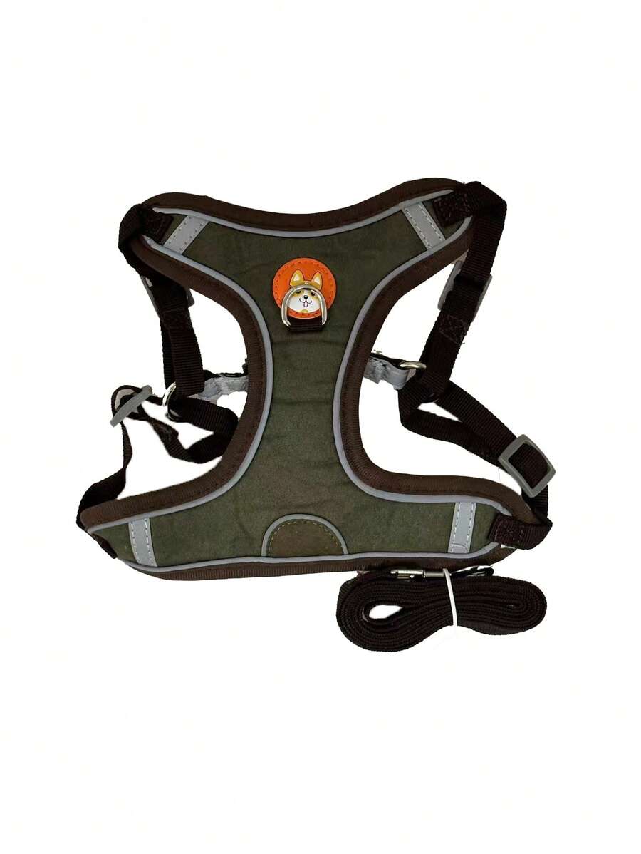 1 pieza Arnés para mascotas con estampado de perro con diseño de parche para perro para exterior - Marrón - Ver 1