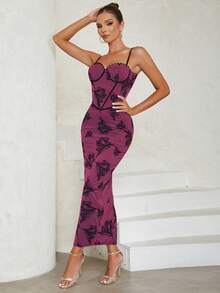 Đầm Chia Dây kéo Hoa Thanh lịch - Màu Hồng Tươi - Xem 5