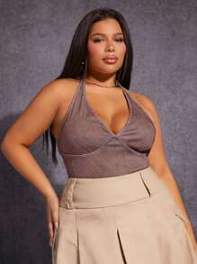 SHEIN SXY 大碼露背掛脖上衣 - 淡紫色 - 查看 1