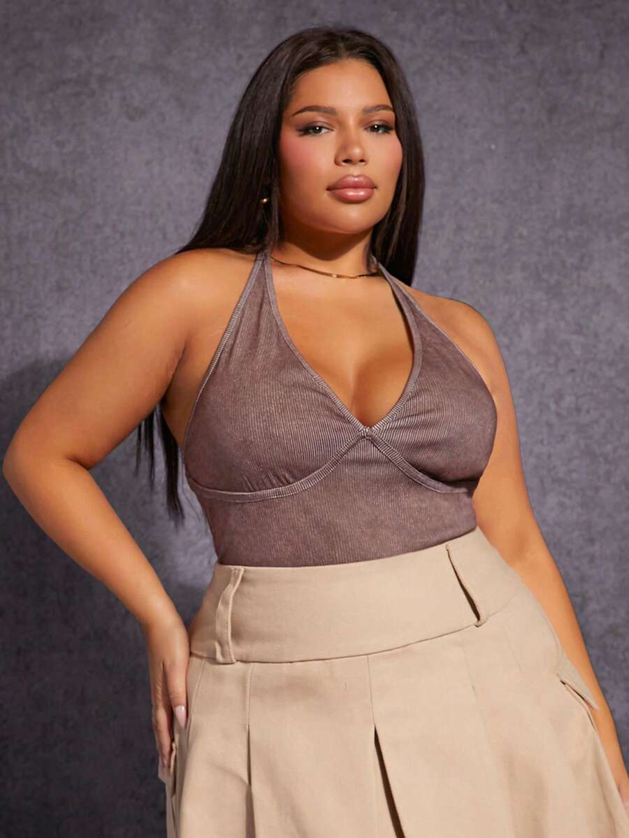 SHEIN SXY 大碼露背掛脖上衣 - 淡紫色 - 查看 1