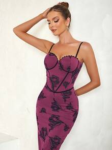 Đầm Chia Dây kéo Hoa Thanh lịch - Màu Hồng Tươi - Xem 7