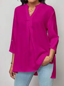 SHEIN LUNE Casual Eenkleurig Blouse Hoog Laag
