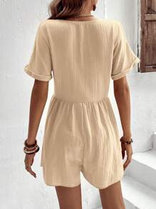 SHEIN LUNE Batwing Sleeve Button Front Romper - Apricot - View 2