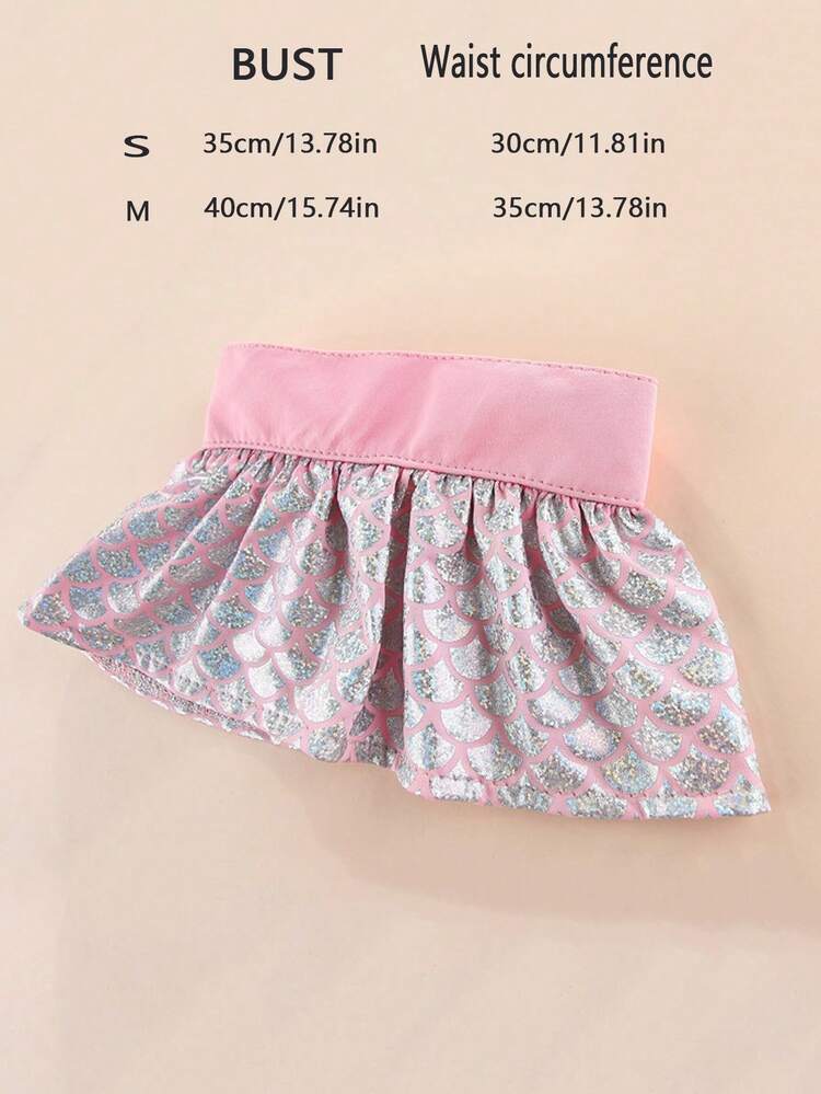 1set Fish Scale Print Pet Baddräkt - Rosa - Visa 6