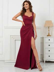 女士派對禮服裙（重工款） - 酒紅色 - 查看 1