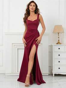 女士派對禮服裙（重工款） - 酒紅色 - 查看 3