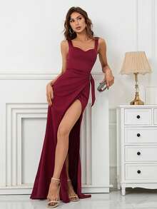 女士派對禮服裙（重工款） - 酒紅色 - 查看 4