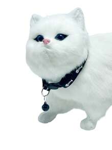 1pc Fish Bone Pattern Bell Decor Pet Collar For Cat And Dog For Decoration - Black - View 2