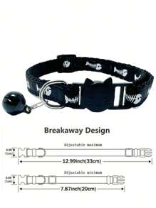 1pc Fish Bone Pattern Bell Decor Pet Collar For Cat And Dog For Decoration - Black - View 3