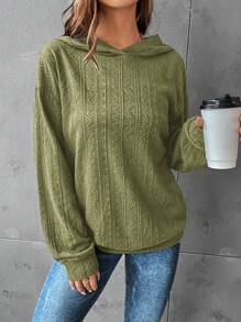 SHEIN LUNE Sudadera con capucha unicolor de hombros caídos - Verde militar - Ver 2