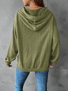 SHEIN LUNE Sudadera con capucha unicolor de hombros caídos - Verde militar - Ver 3