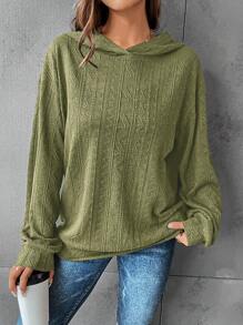 SHEIN LUNE Sudadera con capucha unicolor de hombros caídos - Verde militar - Ver 4