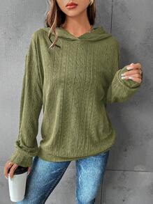 SHEIN LUNE Sudadera con capucha unicolor de hombros caídos - Verde militar - Ver 1