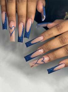 用24入組長棺材心形印花全覆蓋假指甲套裝升級您造型 - 彩色 - 查看 1