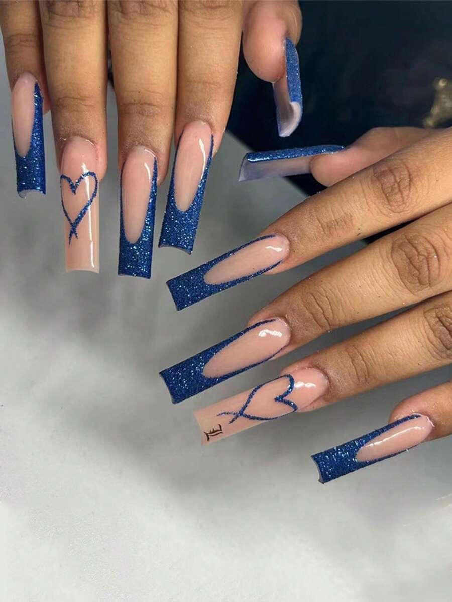 用24入組長棺材心形印花全覆蓋假指甲套裝升級您造型 - 彩色 - 查看 1